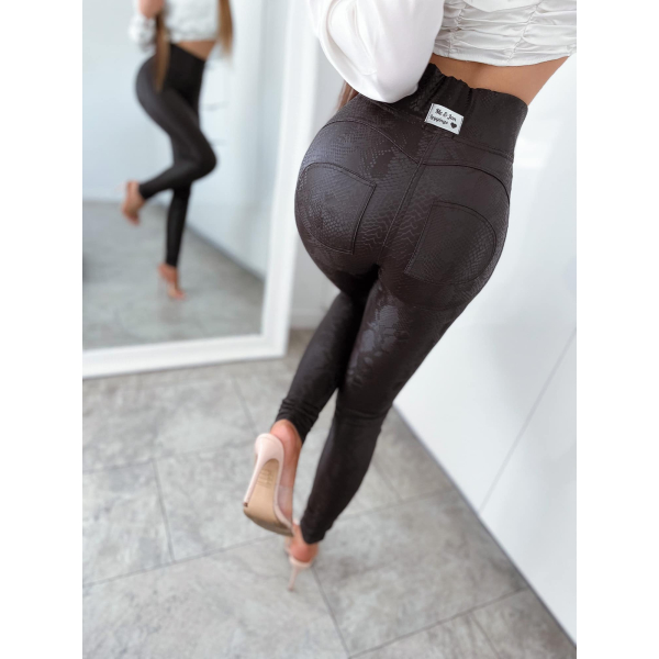 Legginsy modelujące / wysoki stan / eko skóra / EKO CROCODILE CHOCO / Push Up / XS - S - M - L - XL
